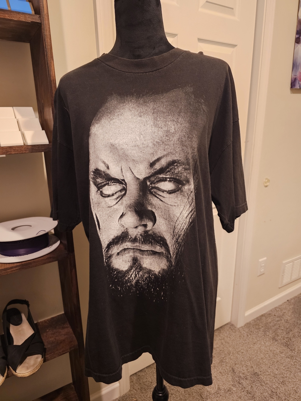 Rare Vintage Black Graphic Undertaker Face Print Short-Sleeve Men’s T‑Shirt